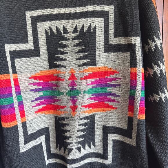 Pendleton Western Wear Black Knit Vintage 70s Unisex Wool L Sweater - Picture 6 of 11